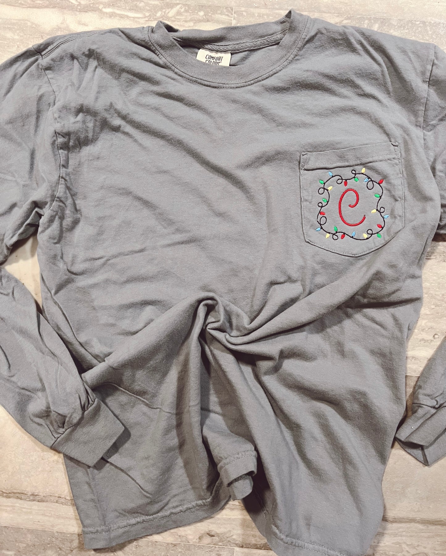 Christmas Lights Monogram Pocket Tee