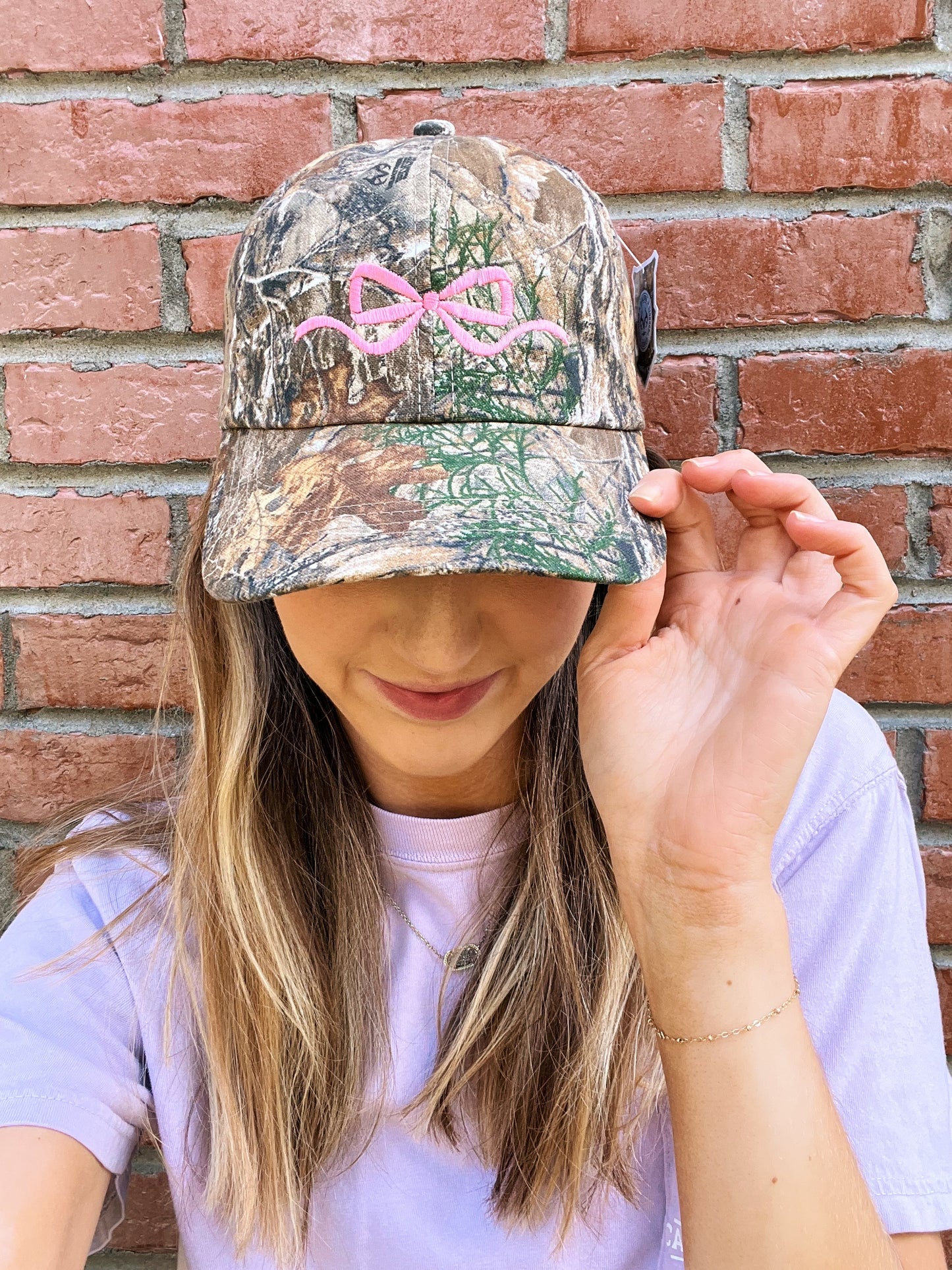 Camo Ball Cap with Pink Bow