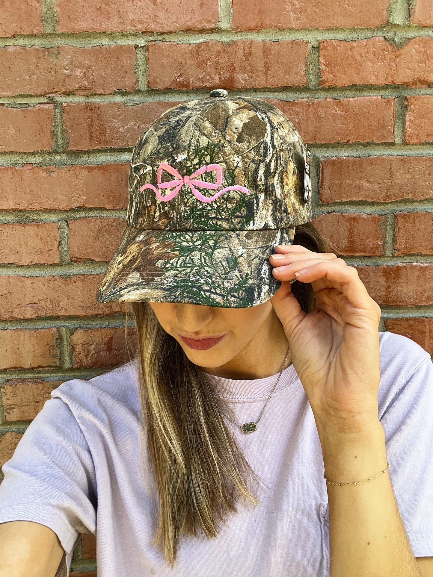 Camo Ball Cap with Pink Bow